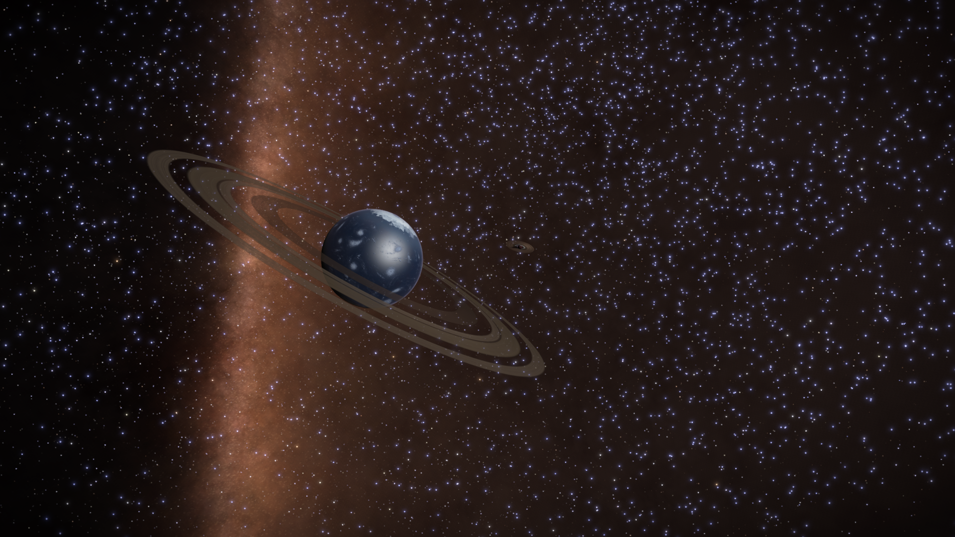 Water World à anneaux (qui en fait une lune de la planète qu'on voit dans le fond ;) )