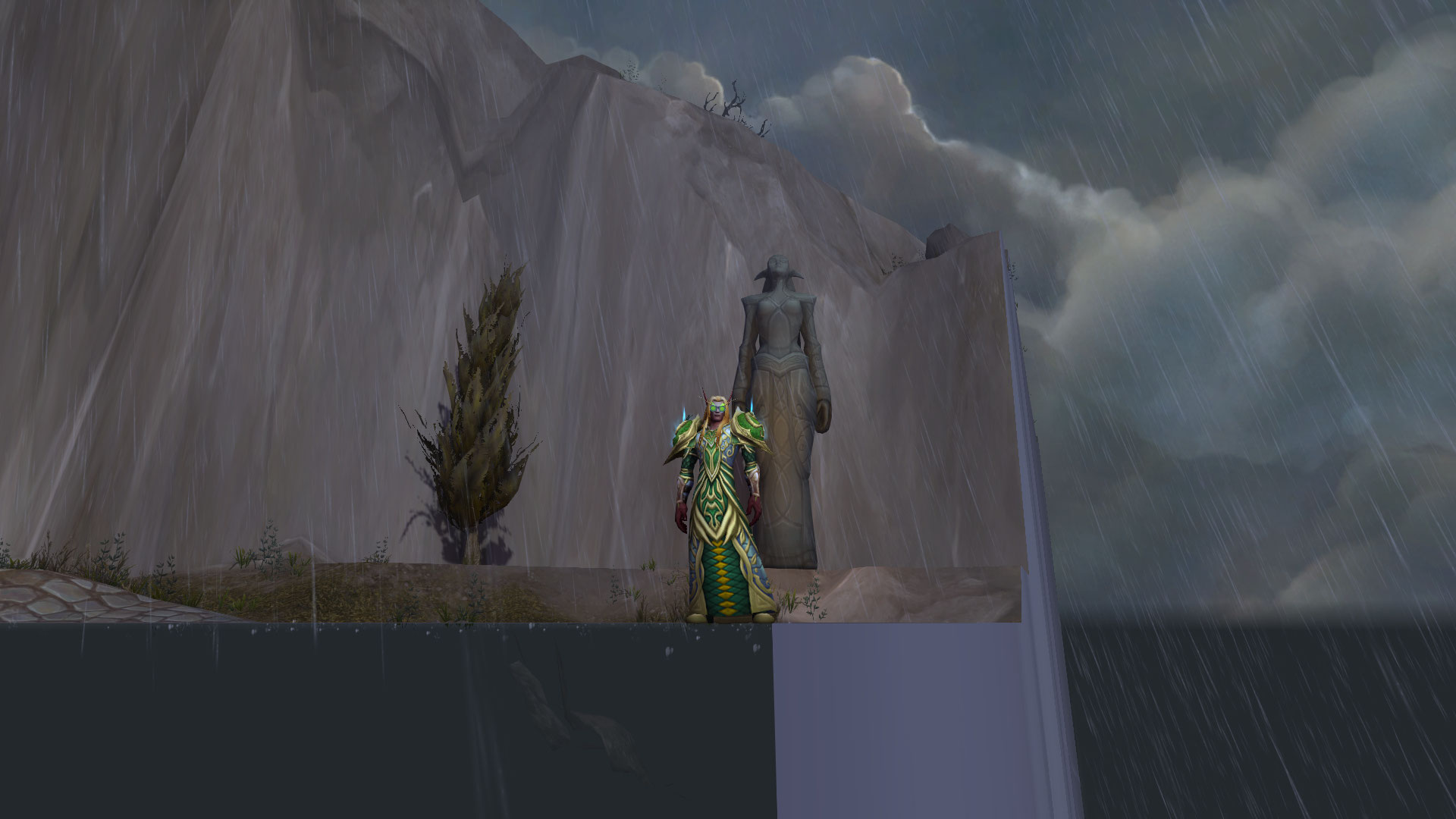 Il quitta la zone sur cette statue.