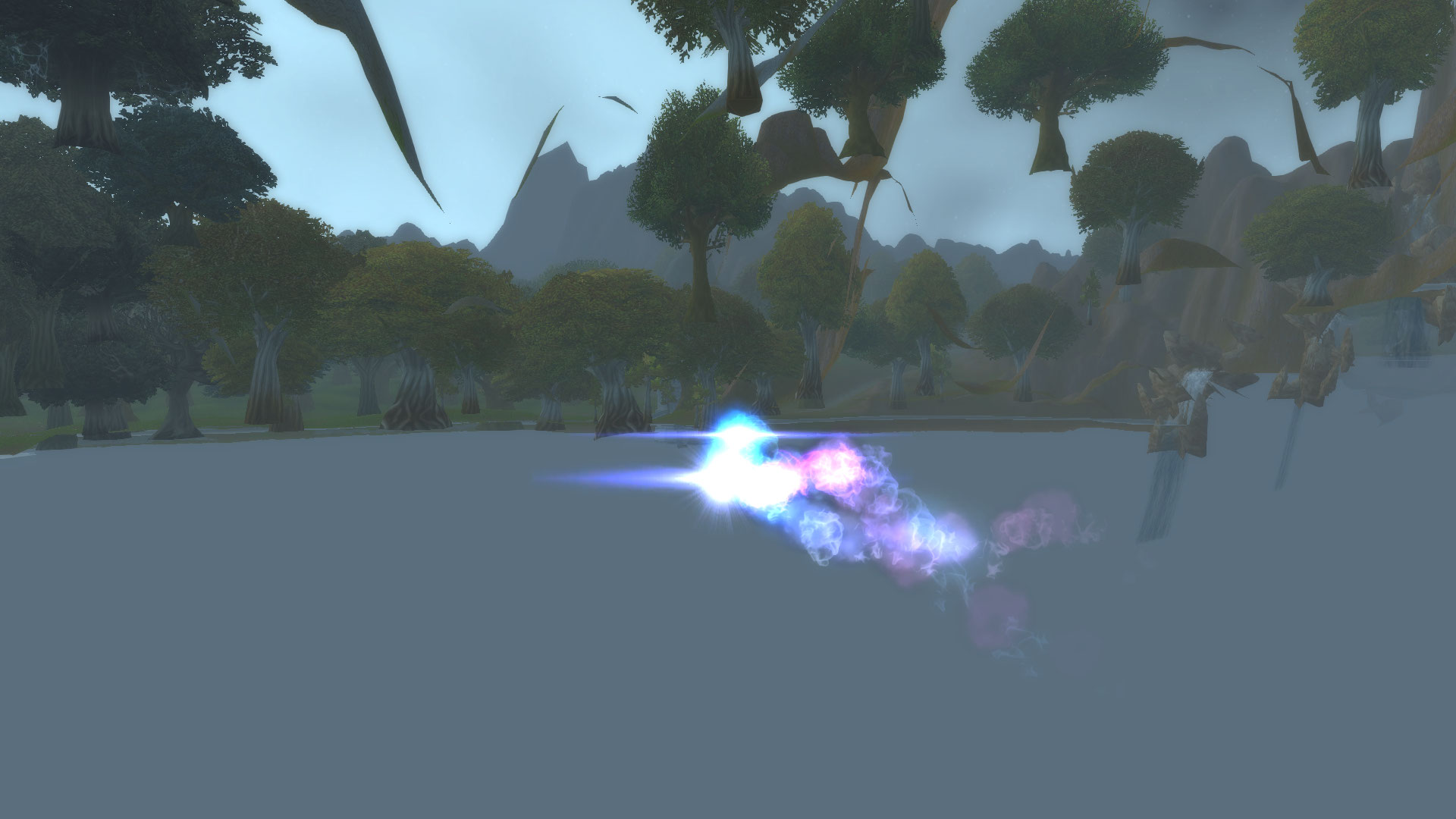 Et voici la boule bleue qui passe sous la map ! Elle va de Karazhan à la Clarière de Tirisfal, en passant sous la map, rien ne l'arrête.