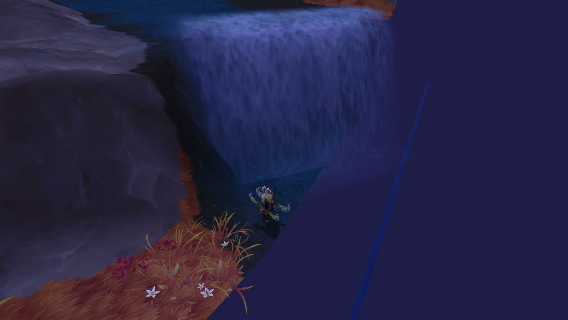 Bandelette d'eau lointaine sous la ville.