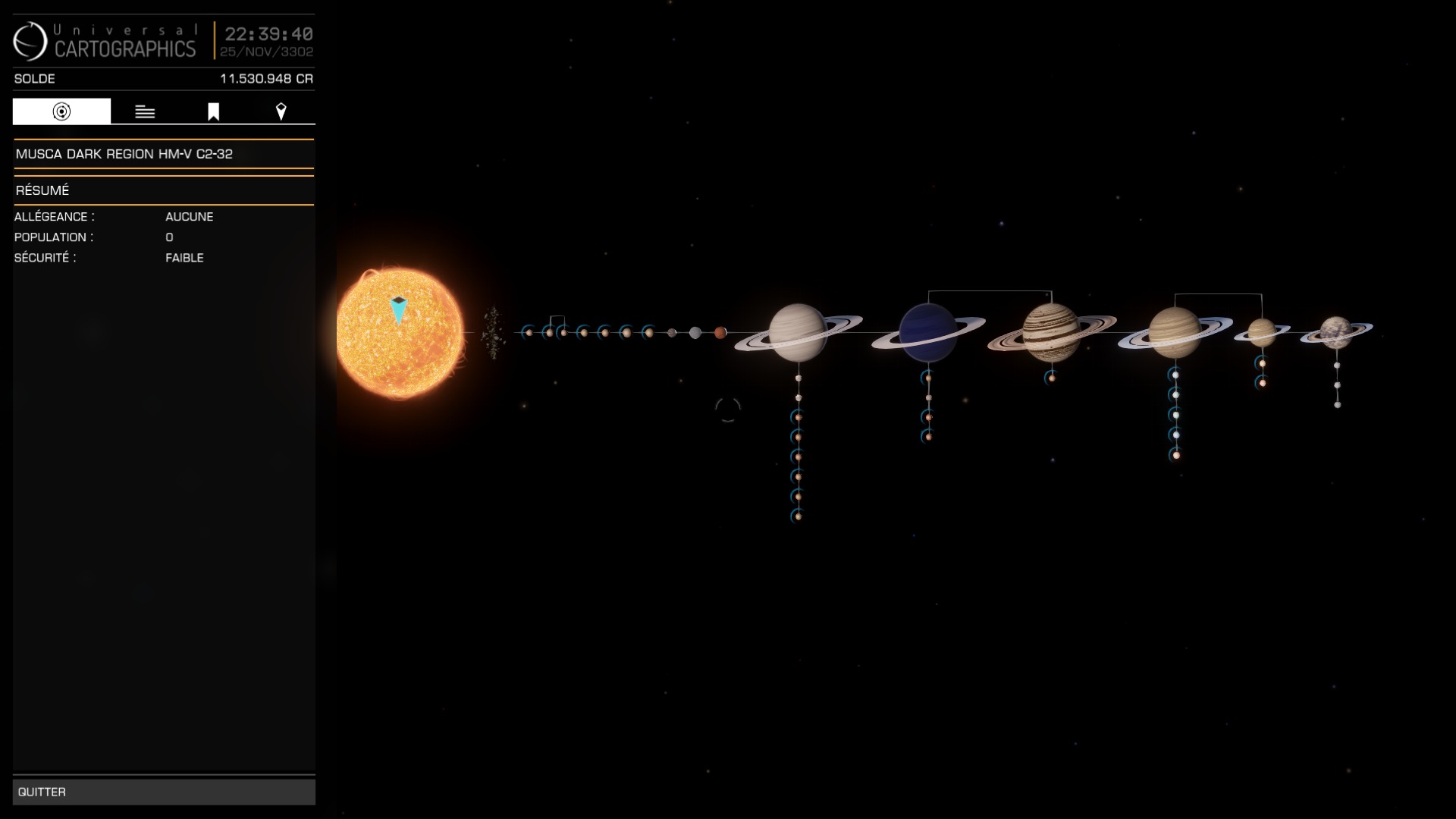 Le Président nous a trouvé ce système trop cool!<br />Il y avait une géante à anneau dotée d'une lune ou l'on peut se poser