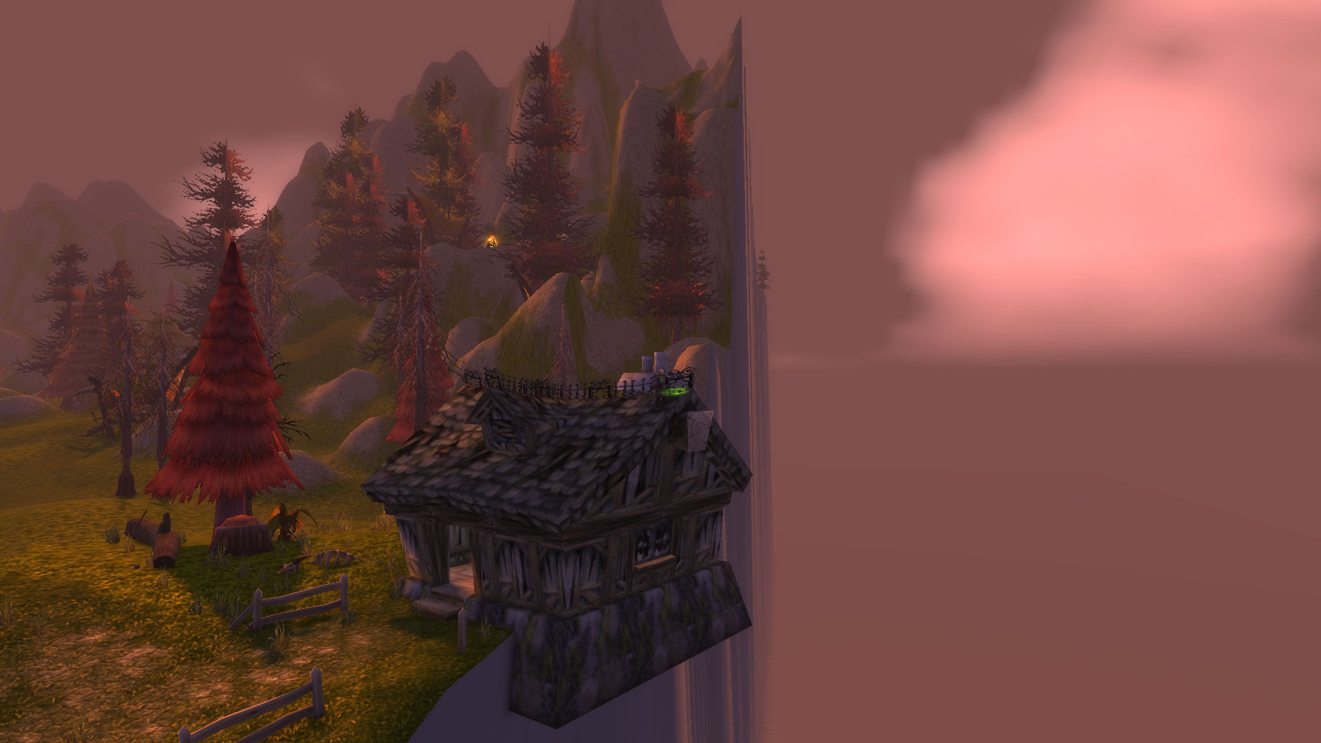 Maison au bord du vide avec des maison troll dans les montagnes.