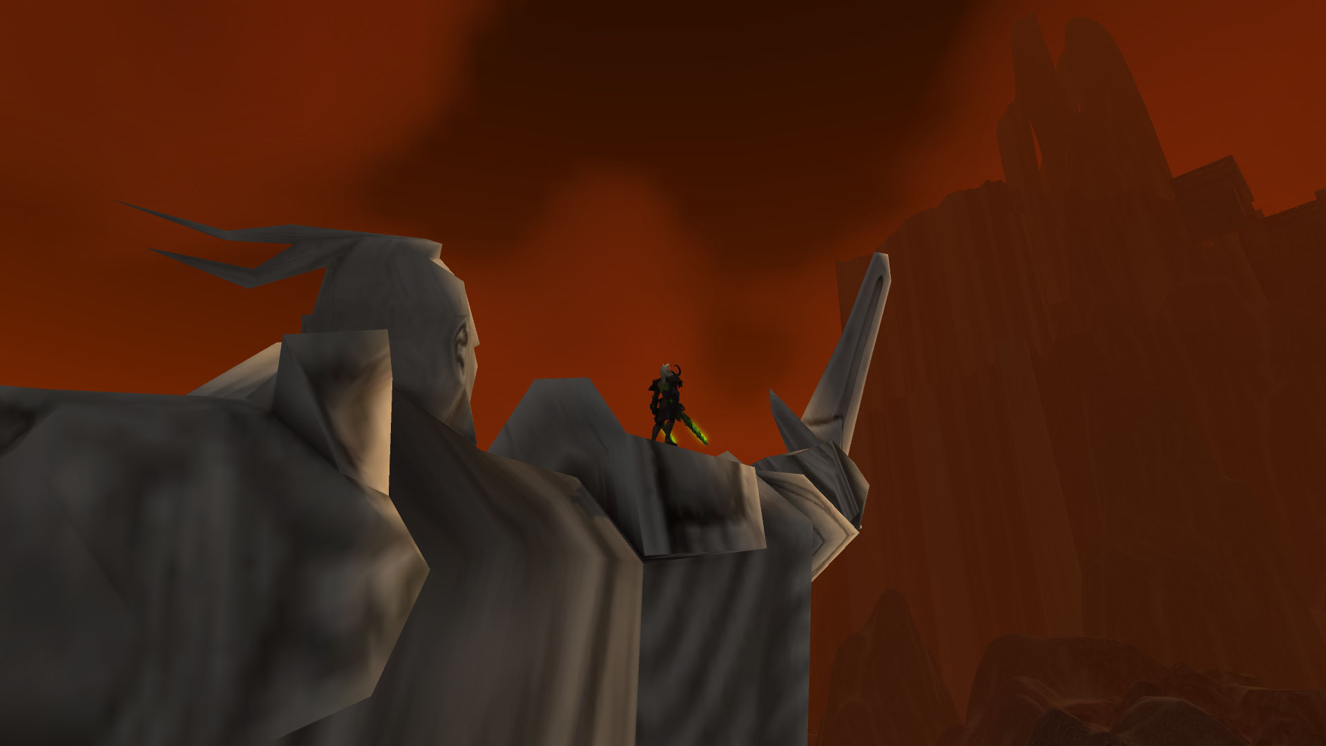 Sur l'épaule de la statue de Anduin Lothar.